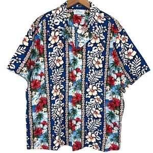 Vintage Hawaiian KoleKole Tropical Hibiscus Floral Cotton Button Down Shirt 2XL